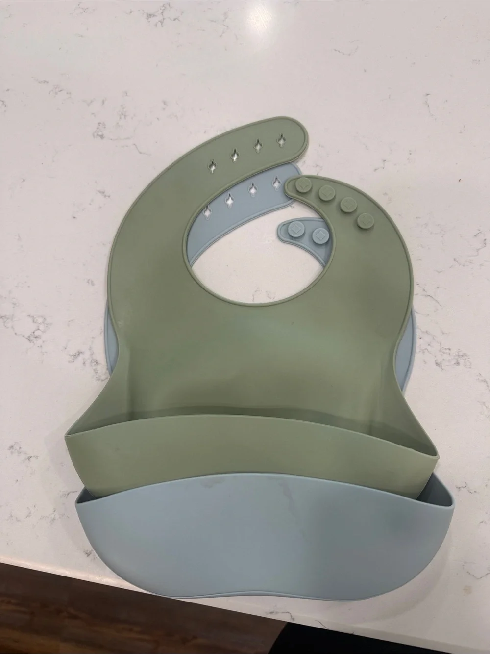 Silicone Baby Bib with Food Catcher - Sage Green & Light Blue